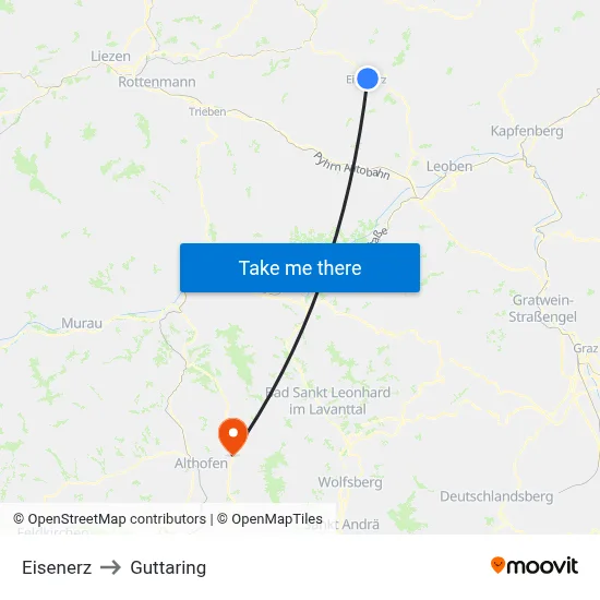Eisenerz to Guttaring map