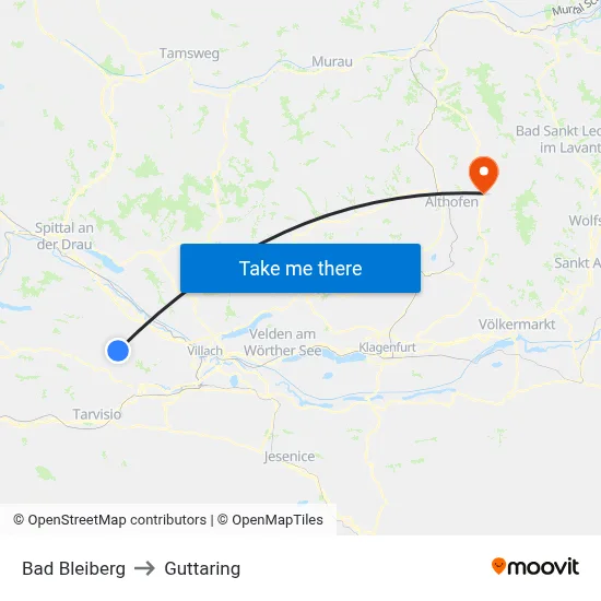 Bad Bleiberg to Guttaring map