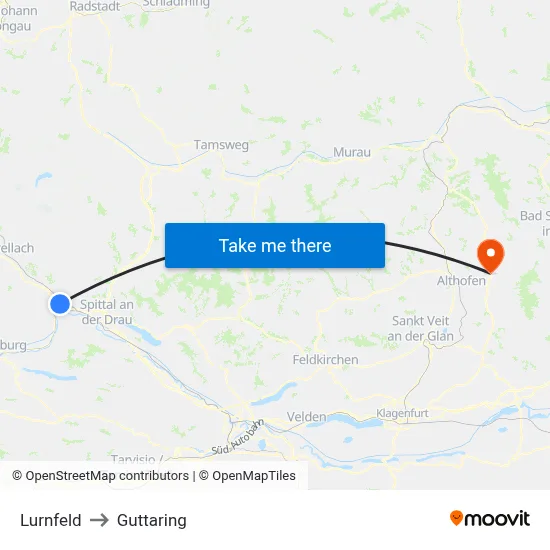 Lurnfeld to Guttaring map