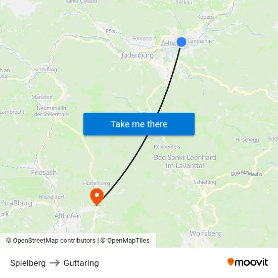 Spielberg to Guttaring map