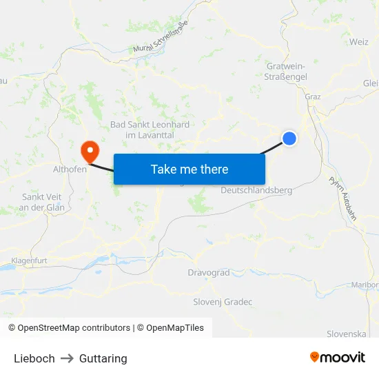 Lieboch to Guttaring map