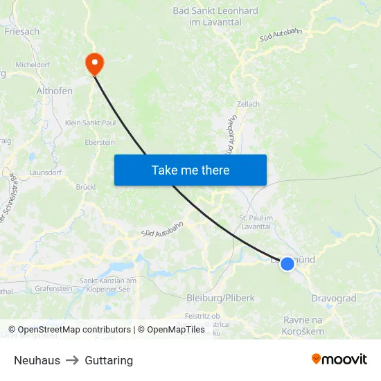 Neuhaus to Guttaring map