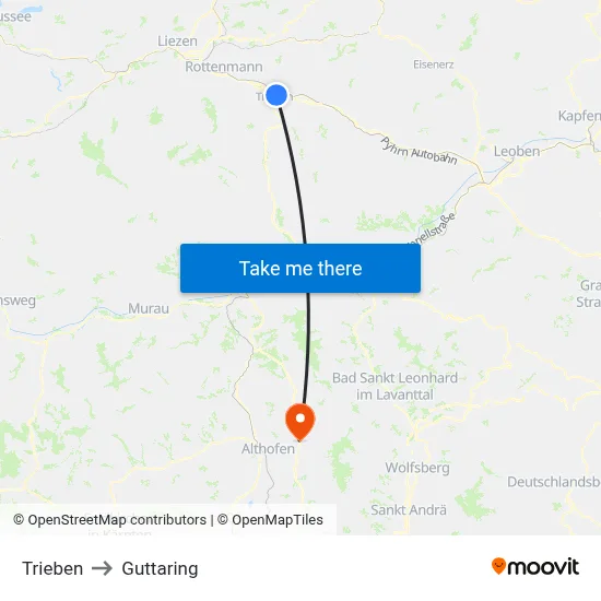 Trieben to Guttaring map