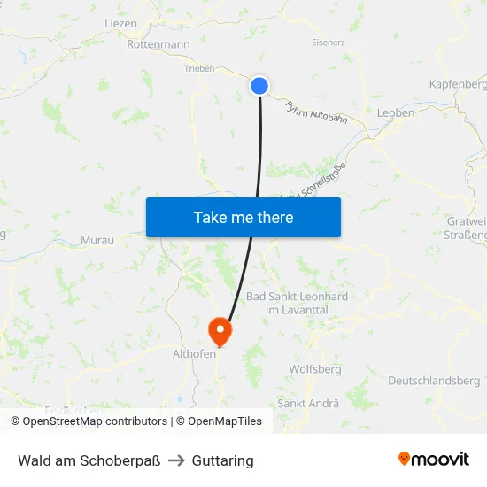 Wald am Schoberpaß to Guttaring map