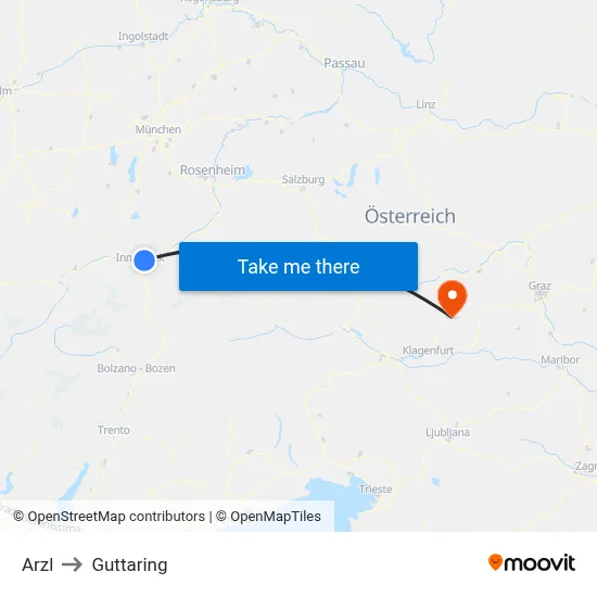 Arzl to Guttaring map