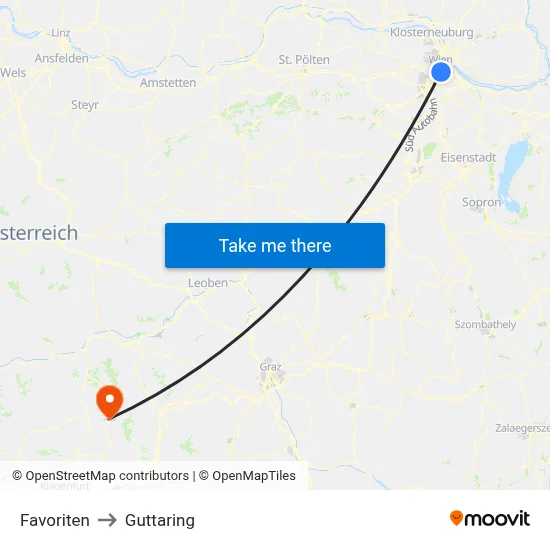 Favoriten to Guttaring map