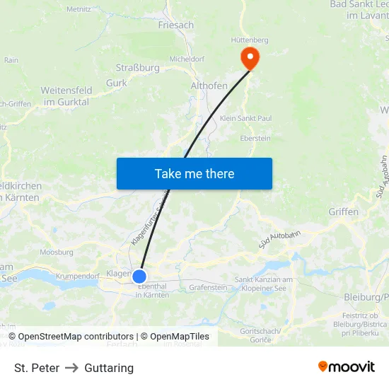 St. Peter to Guttaring map