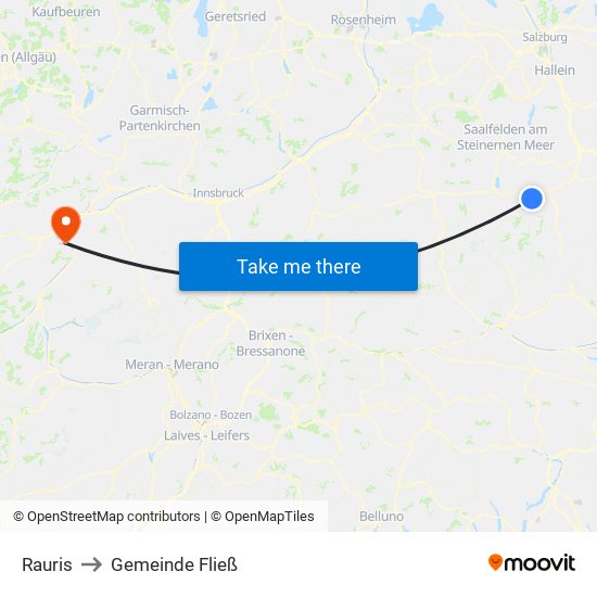 Rauris to Gemeinde Fließ map