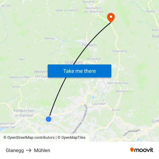 Glanegg to Mühlen map