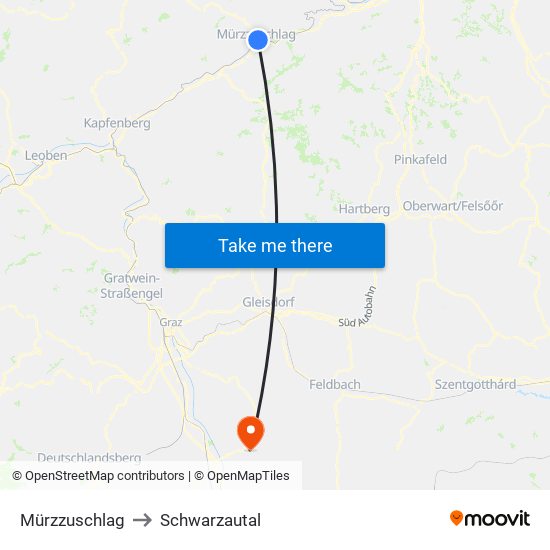 Mürzzuschlag to Schwarzautal map