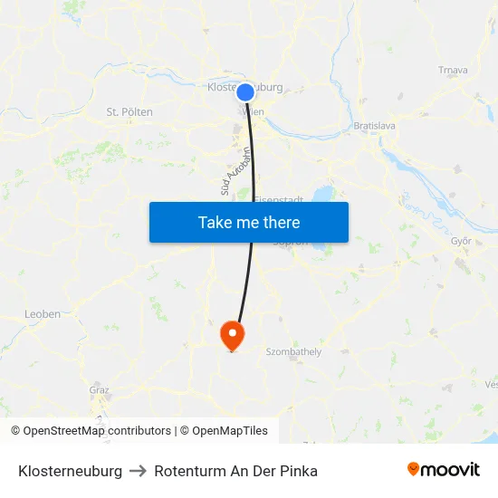 Klosterneuburg to Rotenturm An Der Pinka map