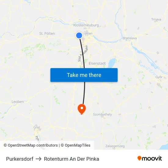 Purkersdorf to Rotenturm An Der Pinka map