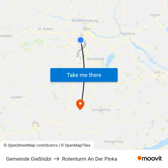 Gemeinde Gießhübl to Rotenturm An Der Pinka map