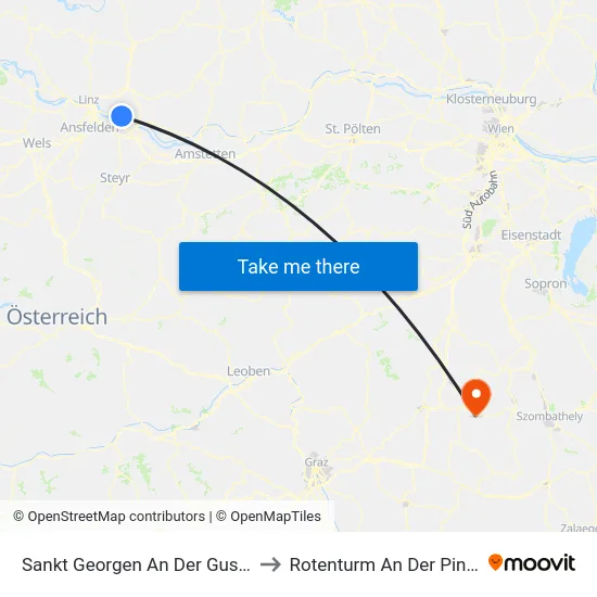 Sankt Georgen An Der Gusen to Rotenturm An Der Pinka map