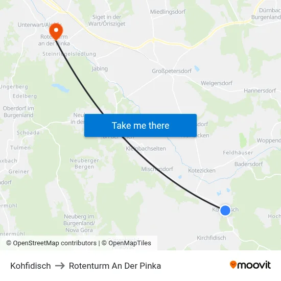 Kohfidisch to Rotenturm An Der Pinka map