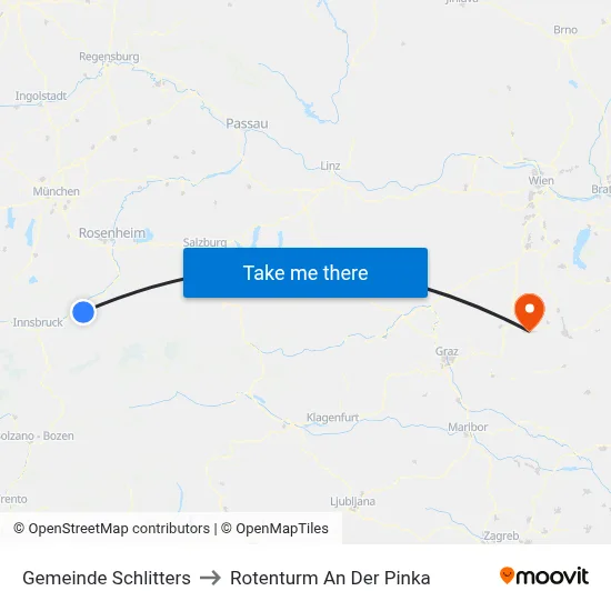 Gemeinde Schlitters to Rotenturm An Der Pinka map