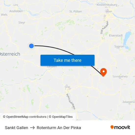 Sankt Gallen to Rotenturm An Der Pinka map