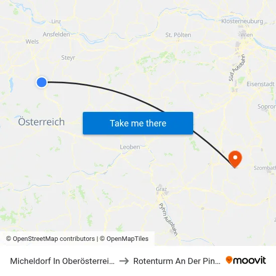 Micheldorf In Oberösterreich to Rotenturm An Der Pinka map
