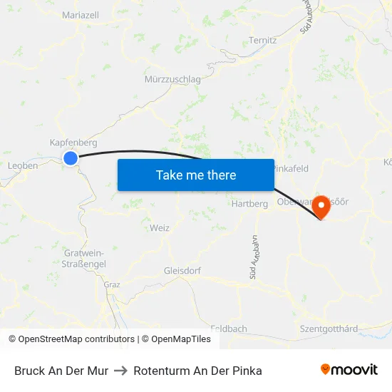 Bruck An Der Mur to Rotenturm An Der Pinka map