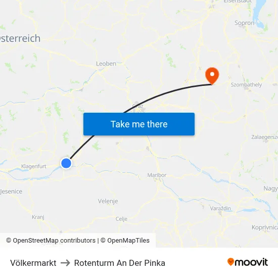 Völkermarkt to Rotenturm An Der Pinka map