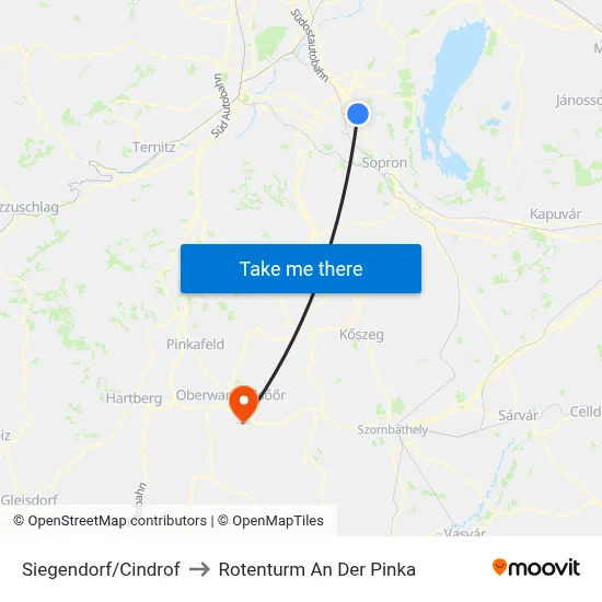 Siegendorf/Cindrof to Rotenturm An Der Pinka map