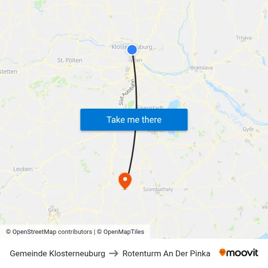 Gemeinde Klosterneuburg to Rotenturm An Der Pinka map