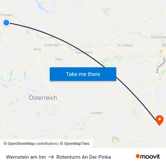 Wernstein am Inn to Rotenturm An Der Pinka map