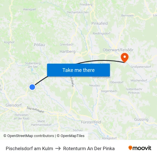 Pischelsdorf am Kulm to Rotenturm An Der Pinka map