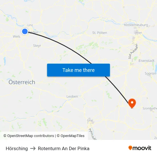 Hörsching to Rotenturm An Der Pinka map