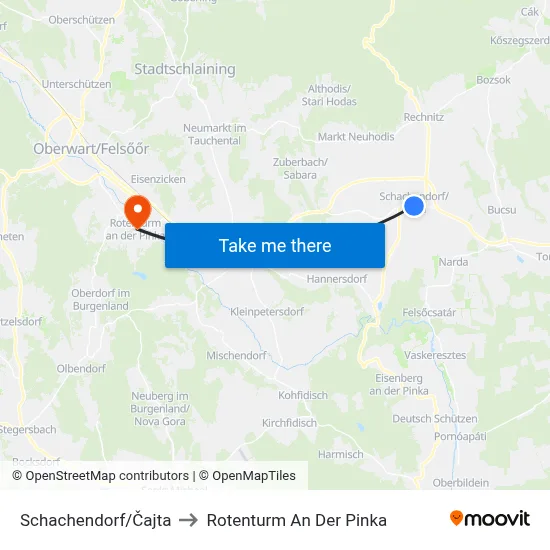 Schachendorf/Čajta to Rotenturm An Der Pinka map