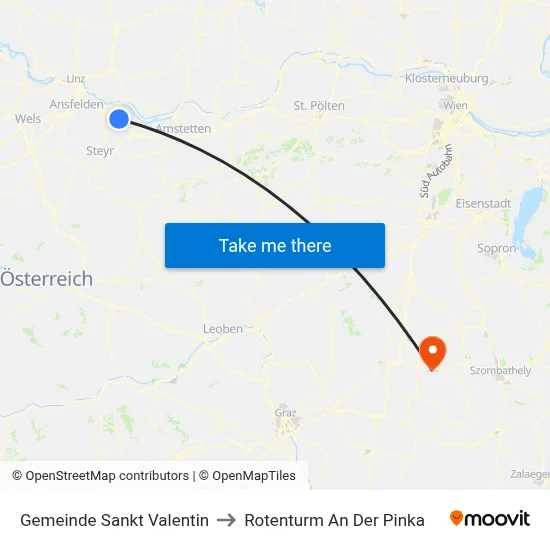 Gemeinde Sankt Valentin to Rotenturm An Der Pinka map