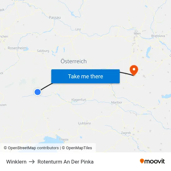 Winklern to Rotenturm An Der Pinka map