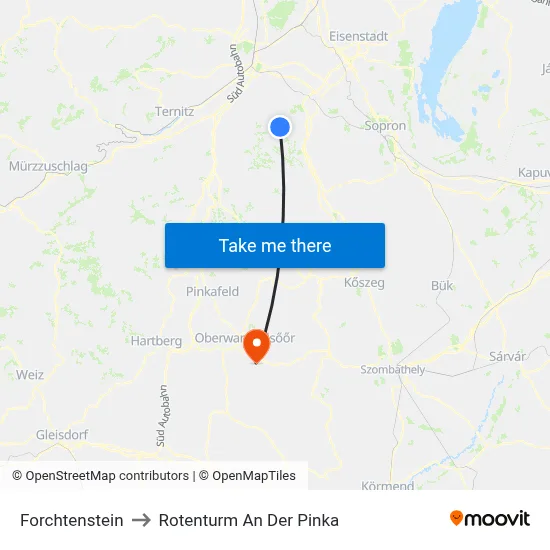 Forchtenstein to Rotenturm An Der Pinka map