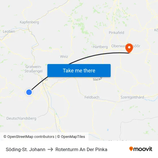 Söding-St. Johann to Rotenturm An Der Pinka map