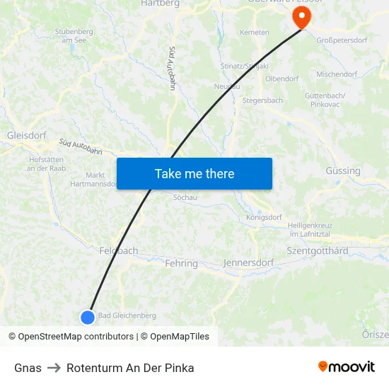 Gnas to Rotenturm An Der Pinka map