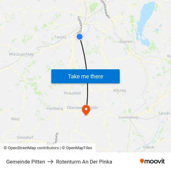 Gemeinde Pitten to Rotenturm An Der Pinka map