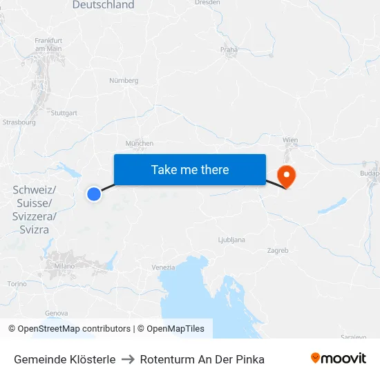 Gemeinde Klösterle to Rotenturm An Der Pinka map