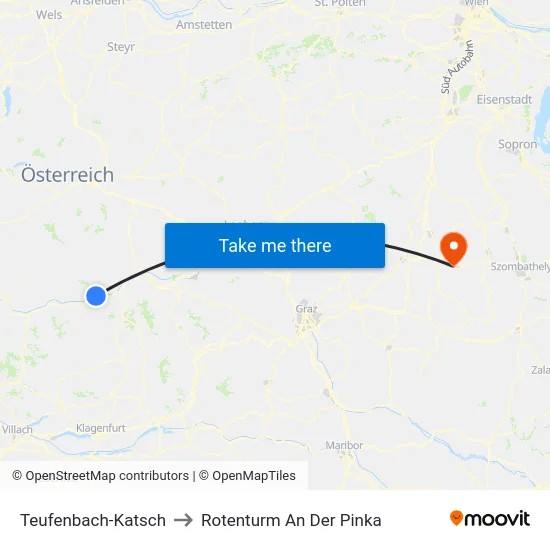 Teufenbach-Katsch to Rotenturm An Der Pinka map