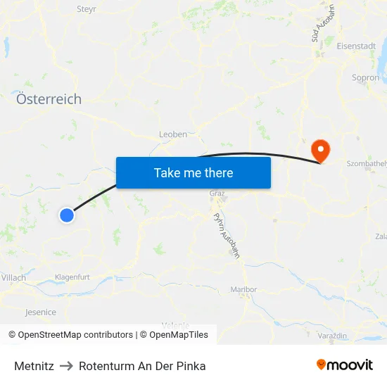 Metnitz to Rotenturm An Der Pinka map