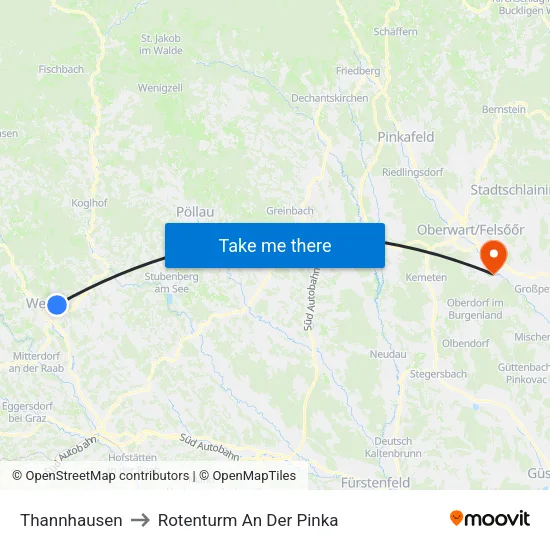 Thannhausen to Rotenturm An Der Pinka map