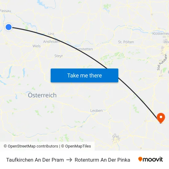 Taufkirchen An Der Pram to Rotenturm An Der Pinka map