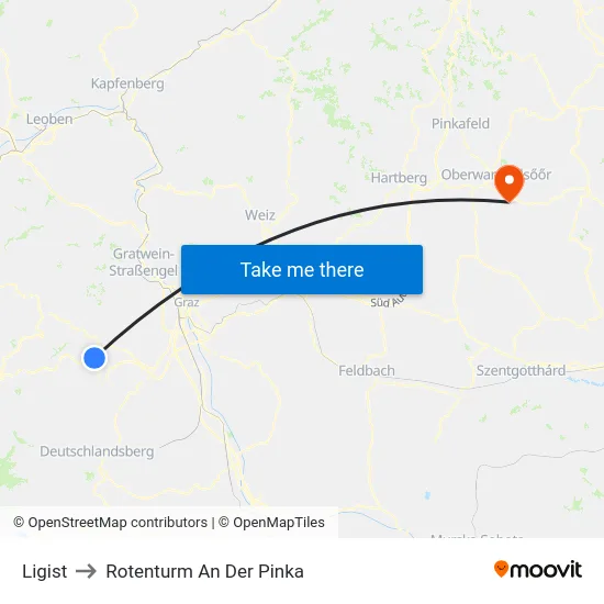 Ligist to Rotenturm An Der Pinka map