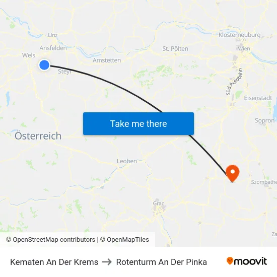 Kematen An Der Krems to Rotenturm An Der Pinka map