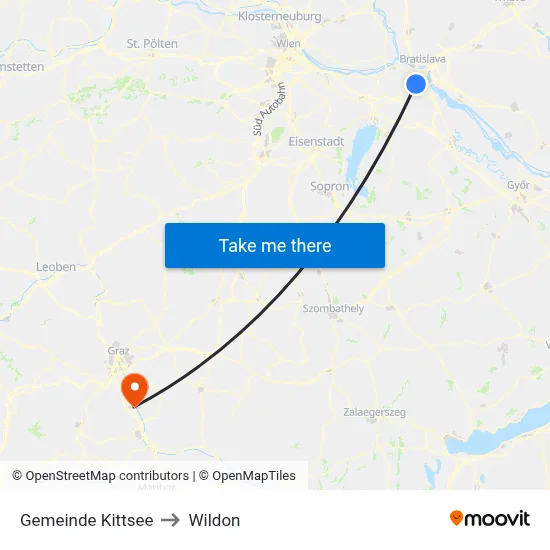 Gemeinde Kittsee to Wildon map