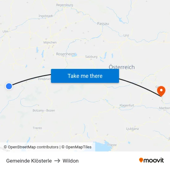 Gemeinde Klösterle to Wildon map