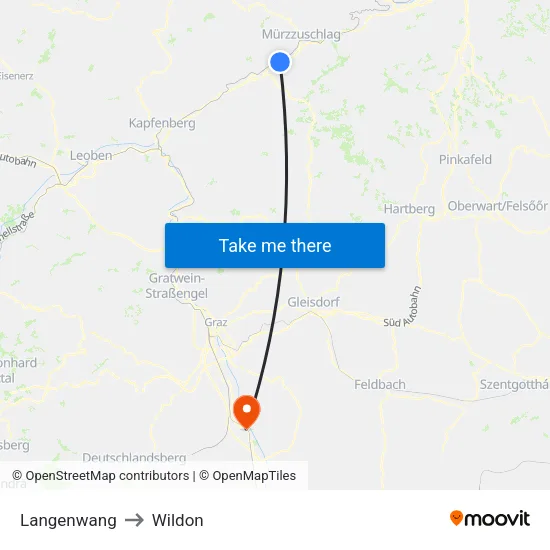 Langenwang to Wildon map