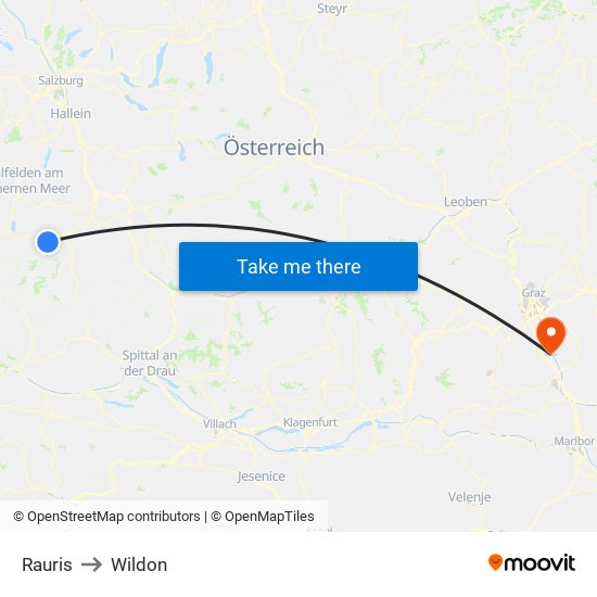 Rauris to Wildon map