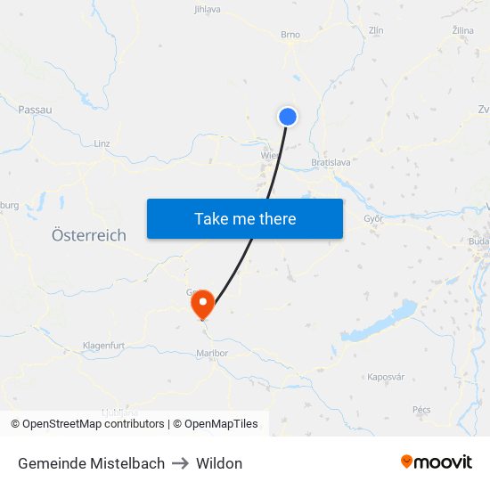 Gemeinde Mistelbach to Wildon map
