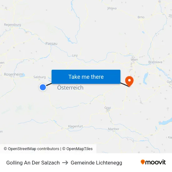 Golling An Der Salzach to Gemeinde Lichtenegg map