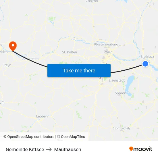 Gemeinde Kittsee to Mauthausen map